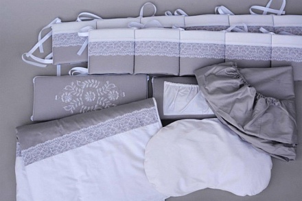 Комплект в кроватку Chepe for Nuovita Tenerezza/Нежность, 6 предметов, цвет бело-серый 